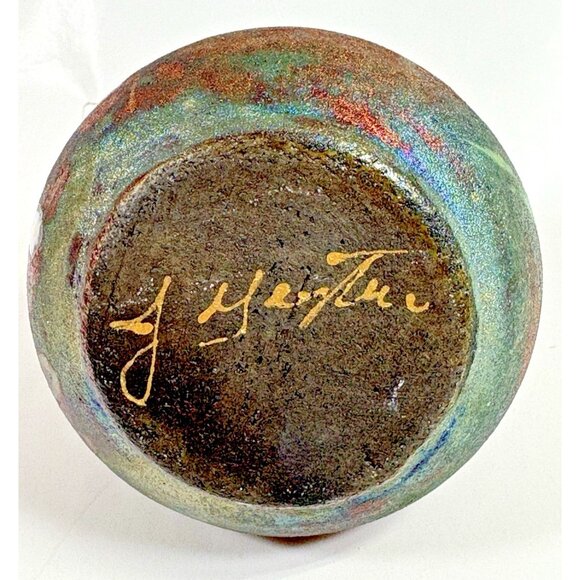 Javier Gayton Art Pottery Raku Orange Green Sea Turtle Small Bud Vase Hawaii - Picture 10 of 11